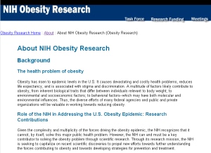 NIH Obesity Research page screen cap