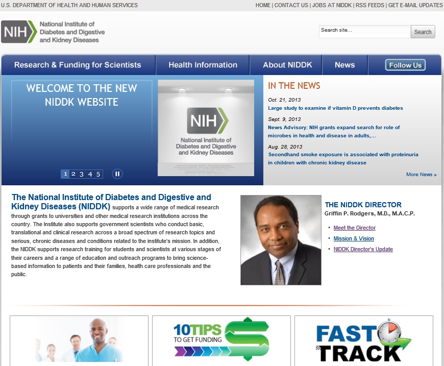 NIDDK website landing page screen shot