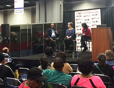 Photo of Dr. Griffen P. Rodgers, Dr. Sue Yanovski discussing diabetes and weight management at 2016 NBC4 Expo in Washington, D.C.