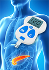 Illustration of the human body with device used to monitor diabetes