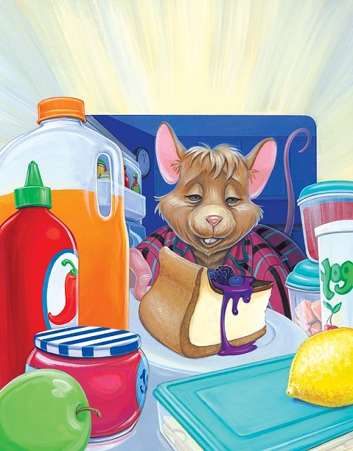 Cartoon mouse with different foods
