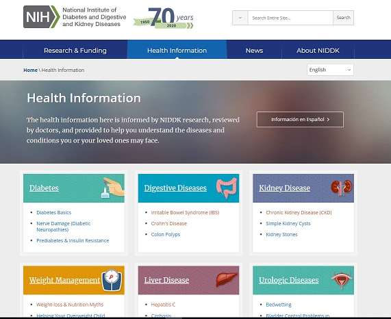 NIDDK Health Information homepage