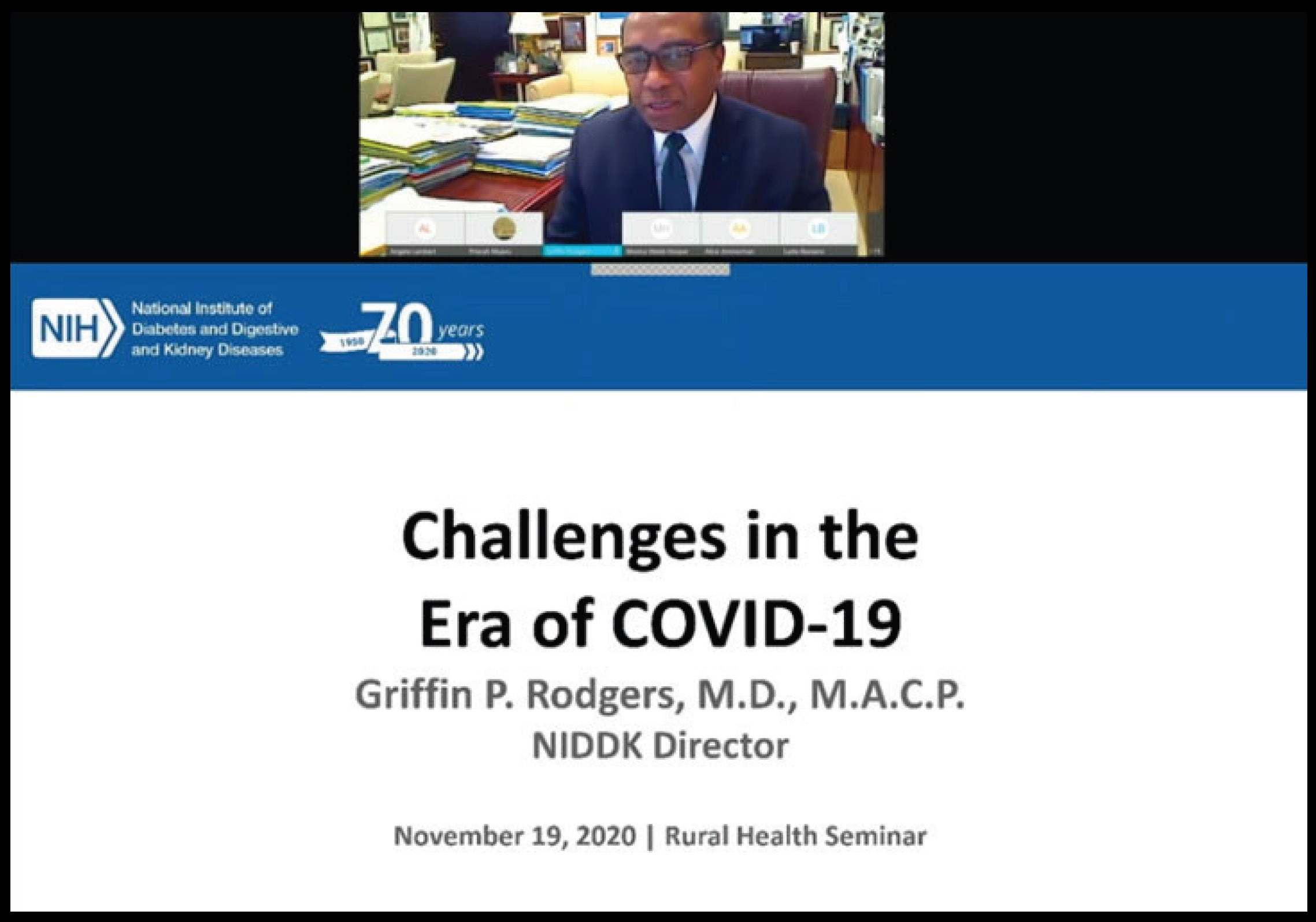screenshot of Dr. Rodgers remarks at virtual rural health seminar