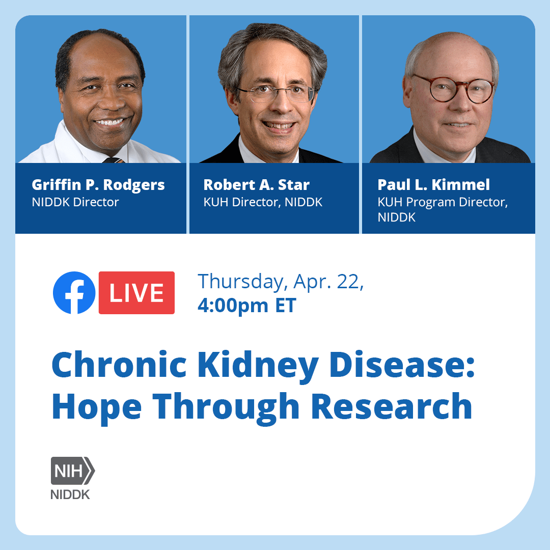 Graphic showing Drs. Rodgers, Star, and Kimmel, who took part in an online discussion about kidney disease research.