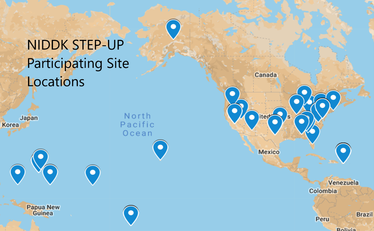 Map with points where STEP-UP program locations around the world.
