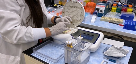 Scientist using laboratory equipment.