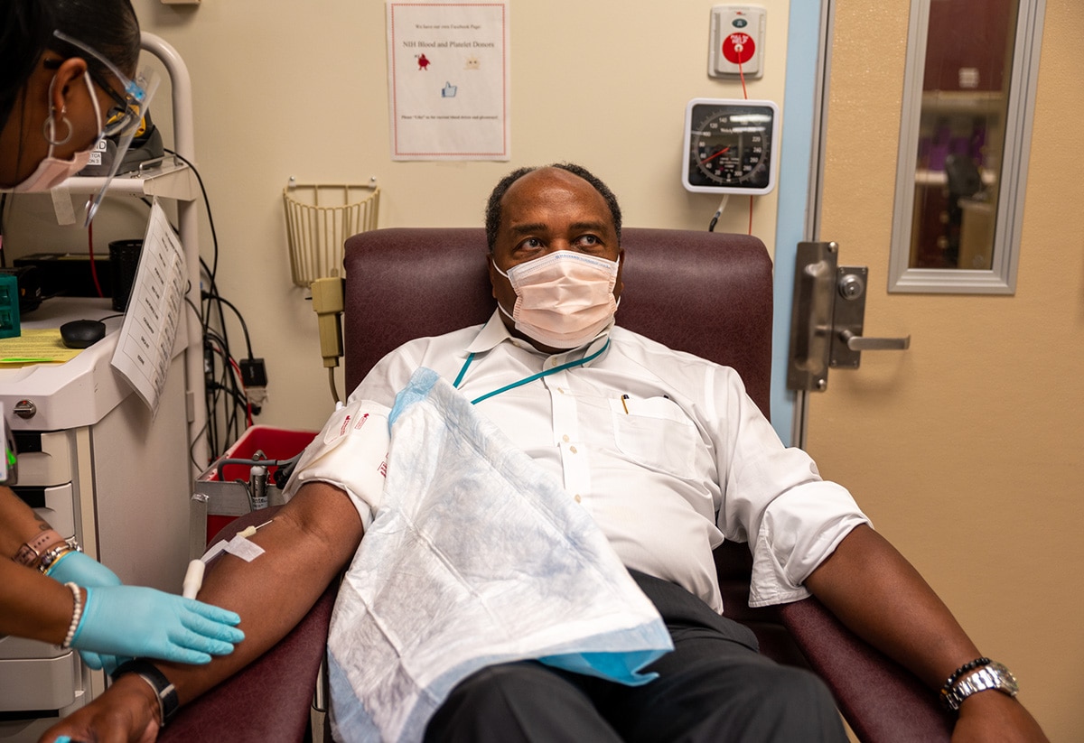 Dr. Rodgers donating blood