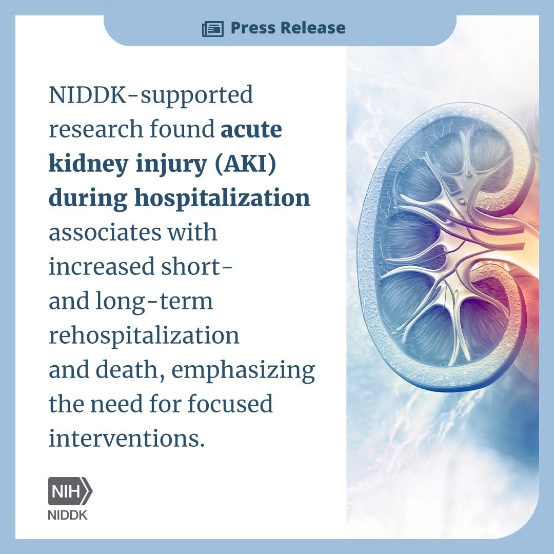 NIDDK-supported research found acute kidney injury (AKI) during hospitalization associates with increased short- and long-term rehospitalization and death, emphasizing the need for focused interventions.