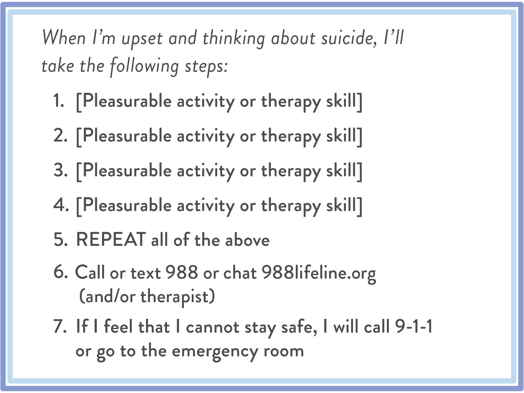 List of steps to follow for suicide prevention