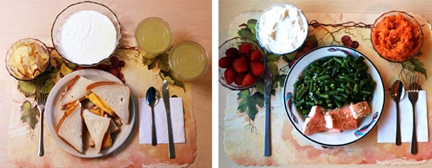 Ultra-processed lunch (left), unprocessed lunch (right)