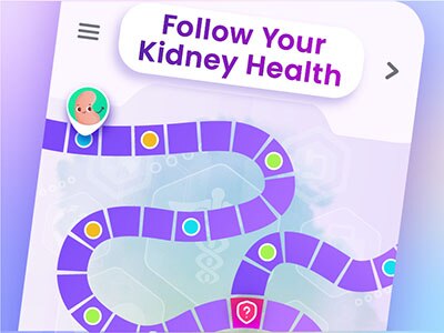 An illustration of a gameboard titled "Follow Your Kidney Health."