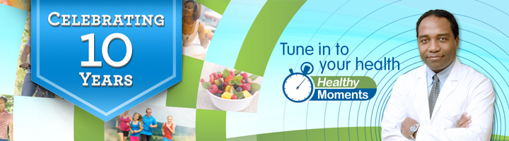 Healthy Moments 10-year Anniversary Logo and Dr. Griffin Rodgers.