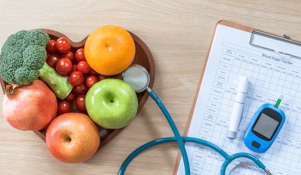 Diabetes monitor with fruits and vegetables