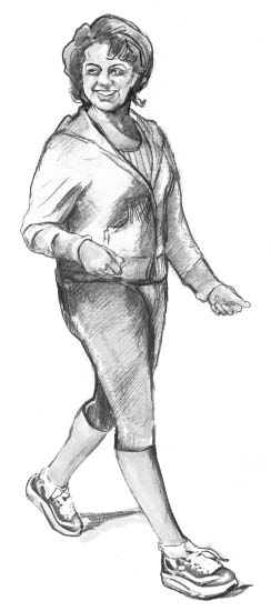 Drawing of a woman walking.