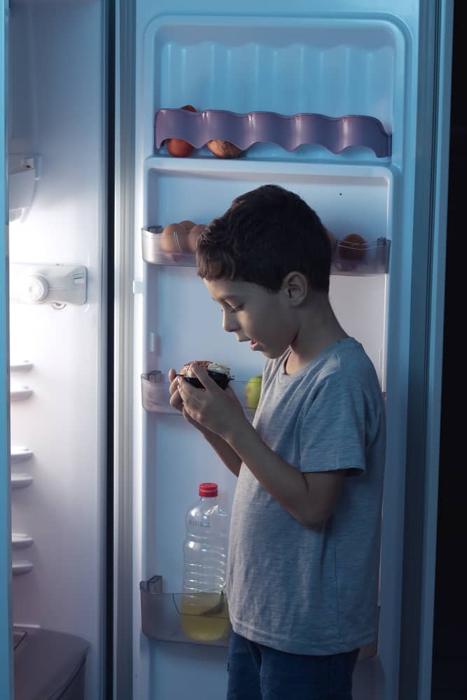 Teen looking into the refrigerator late at night