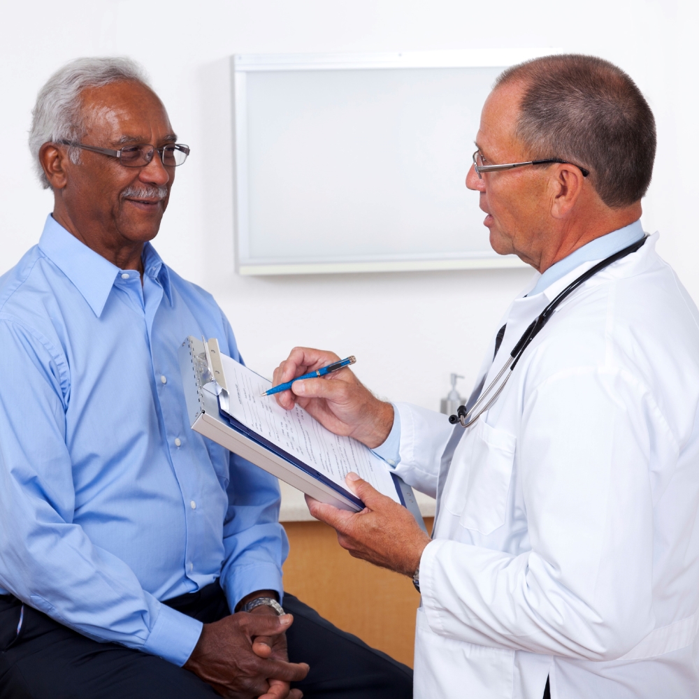 Patient speaking with a doctor.