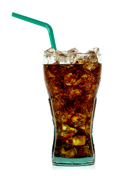 Glass of soda with ice and straw