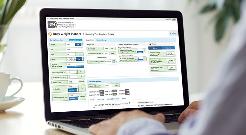 A person viewing the Body Weight Planner on a laptop