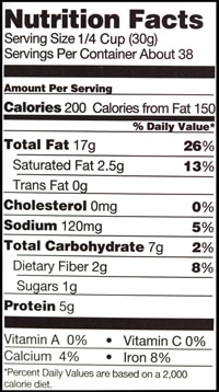 مثال على ملصق غذائي للحقائق التغذوية يوضح النسبة المئوية للقيمة اليومية 5 في المائة من الصوديوم لكل وجبة.