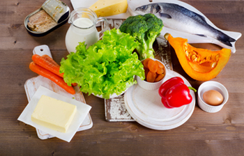 Fruits, vegetables, milk, cheese, egg, and fish.