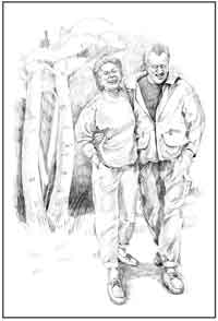 Ilustración de una pareja feliz de un hombre y una mujer caucásicos caminando juntos.
