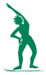 Silhouette illustration of woman stretching to the side.