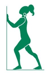 Silhouette illustration of woman stretching legs by pushing on a wall.