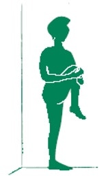 Silhouette illustration of woman stretching knee by pulling knee to chest.