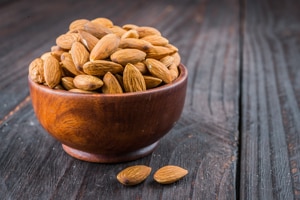 A bowl of almonds.