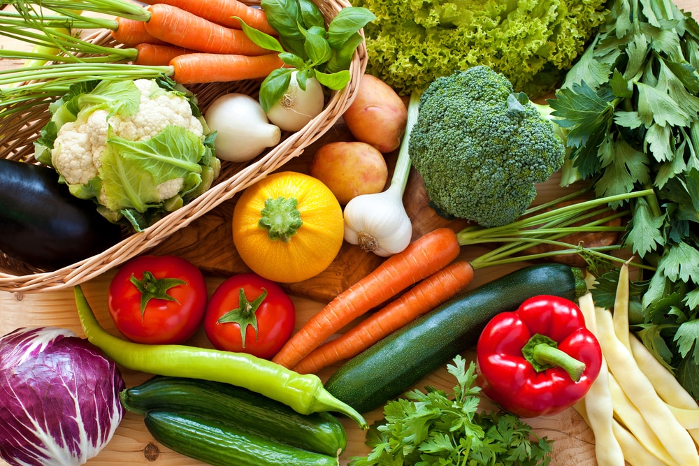 A mix of colorful raw vegetables.