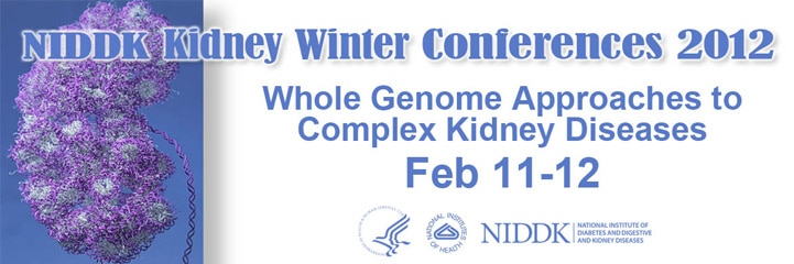 Banner for the 2012 NIDDK Kidney Winter Conference Whole Genome Approaches to Complex Kidney Diseases.