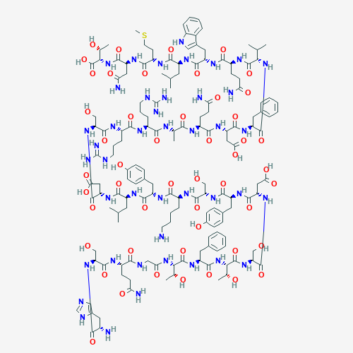 A 2D depiction of the chemical structure of glucagon.