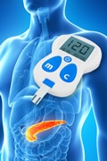 Image of a human pancreas and a glucose monitor