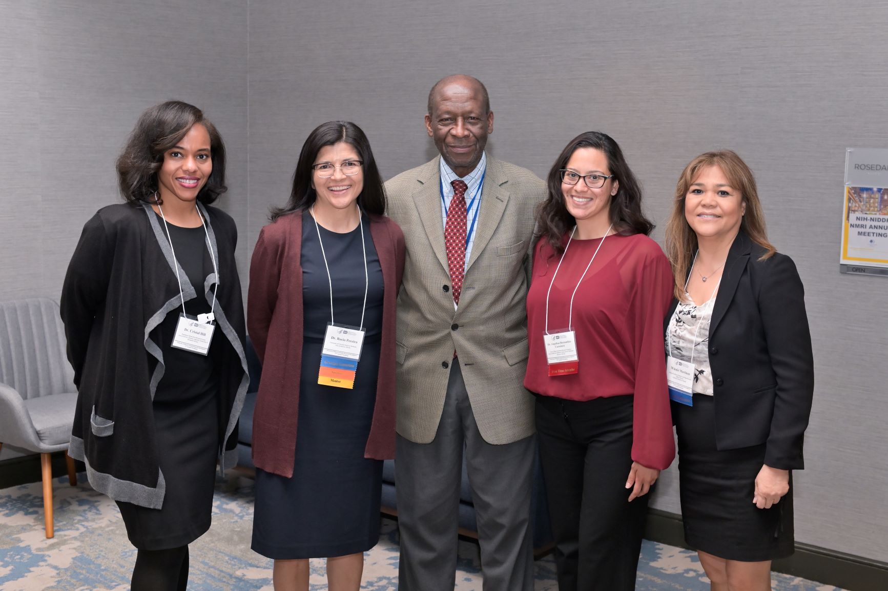 Photo of Endocrine Society: Dr. Crystal Hill, Dr. Angelina Hernandez-Carretero Pictured: Dr. Rocio Pereira, Dr. Lawrence Agodoa, Ms. Winnie Martinez.