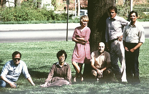 Photo of lab relaxing during the 1985 Cherry Blossom Festival 