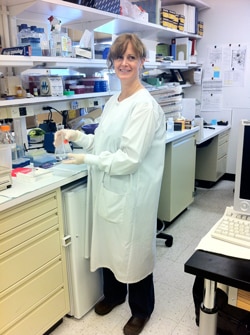 Translational Hepatology Unit Lab Experiments, Sandy Page performing experiments in the lab