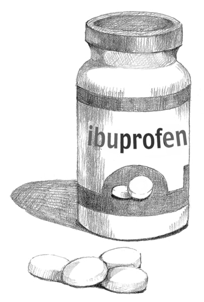 Drawing of a bottle of ibuprofen.