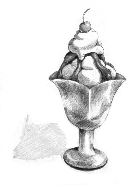 Drawing of an ice cream sundae.