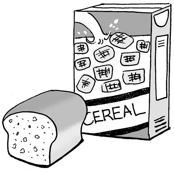 Drawing of bread and cereal.