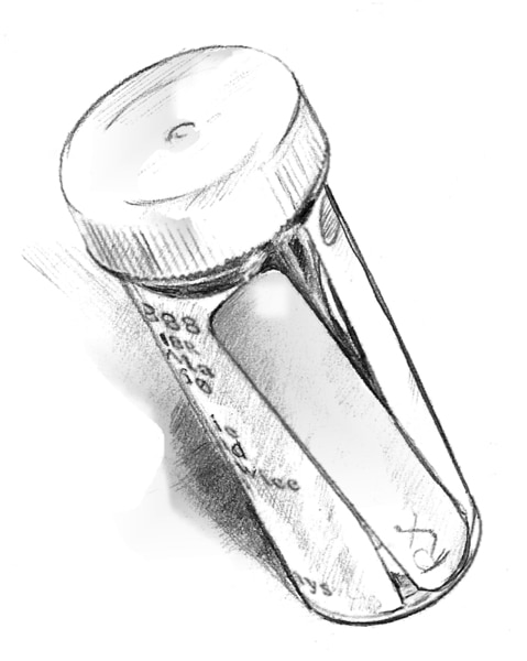 Drawing of a prescription pill bottle.