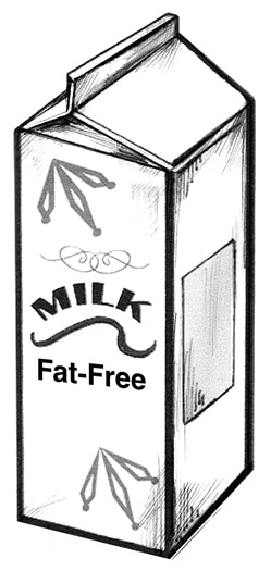 Drawing of a carton of fat-free milk.
