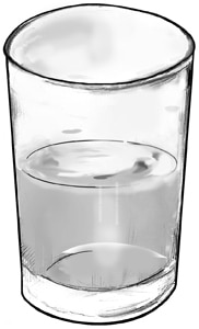 Drawing of a half glass of water.