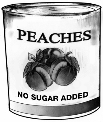 Drawing of a can of peaches.