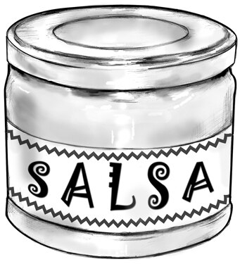 Drawing of a jar of salsa.