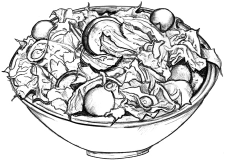 Drawing of a bowl of salad.