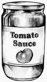 Drawing of a jar of tomato sauce.