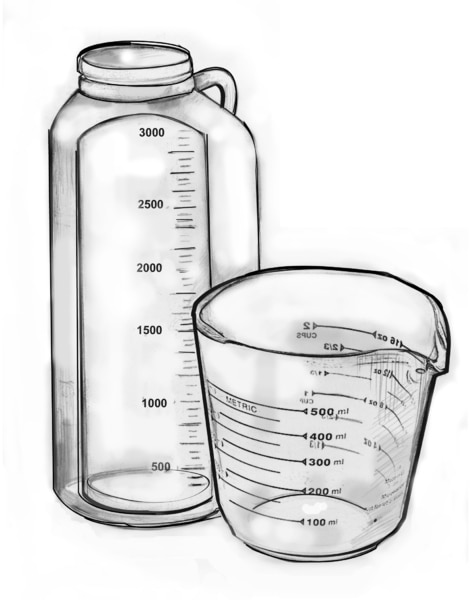 Drawing of two containers for collecting urine.