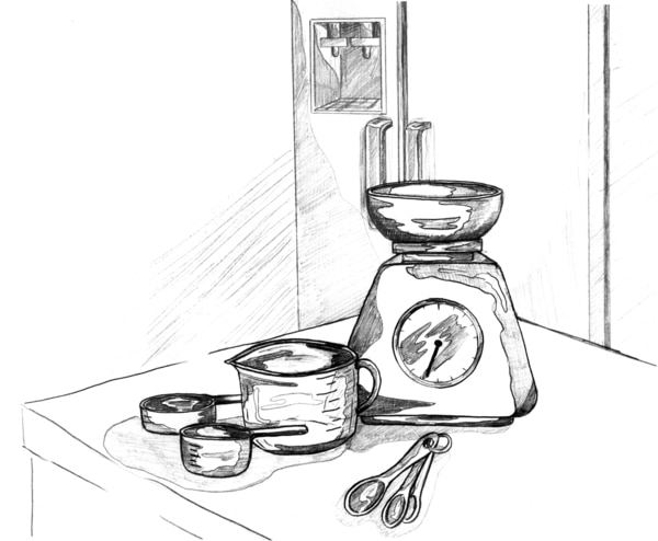 Drawing of food-measuring tools.