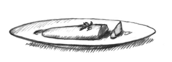 Drawing of a fish on a plate.