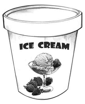 Drawing of a carton of ice cream.